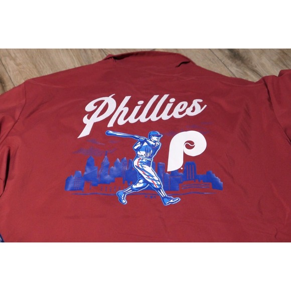 Men's XXL 2XL Fanatics Maroon PHILADELPHIA PHILLIES Polyester Button-Up - Picture 8 of 13